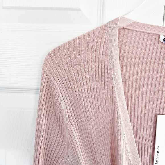 Reformation Blaire Ribbed Wrap Cardigan in Serenade - Picture 3 of 6